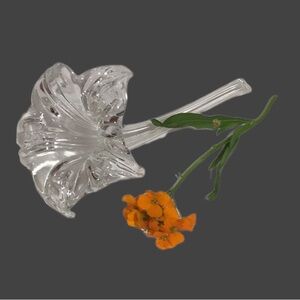 Vintage Epergne Hand-Blown Clear Glass Bud Vase, Lily, Art Nouveau,  7” x 4”